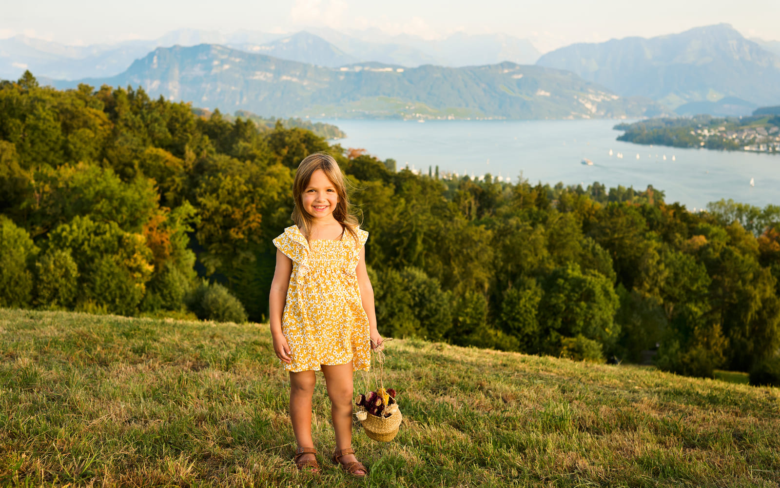 Beautiful view of alps and lake and Lucerne city. Dietschiberg, event location in Lucerne.